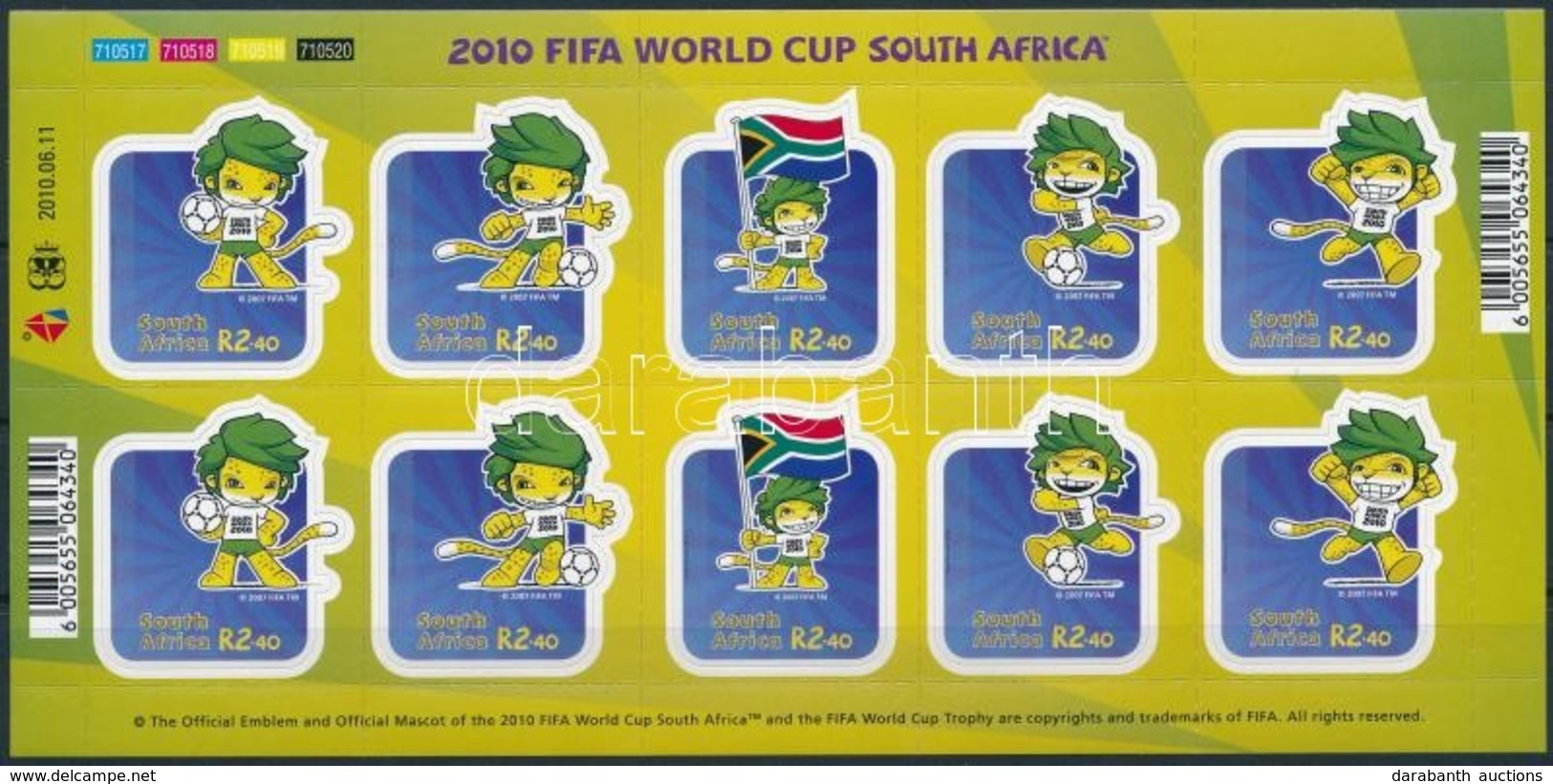 ** 2010 Futball Világbajnokság, Dél-Afrika öntapadós Kisív,
Football World Cup, South Africa Self-adhesive Mini Sheet
Mi - Otros & Sin Clasificación