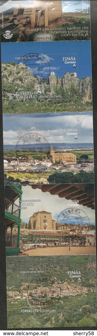 2018-ED. 5211 A 5214 EN CARNET - PUEBLOS CON ENCANTO. Villanueva De La Jara, Chinchón, Fornalutx, El Castell De Guadales - Usados