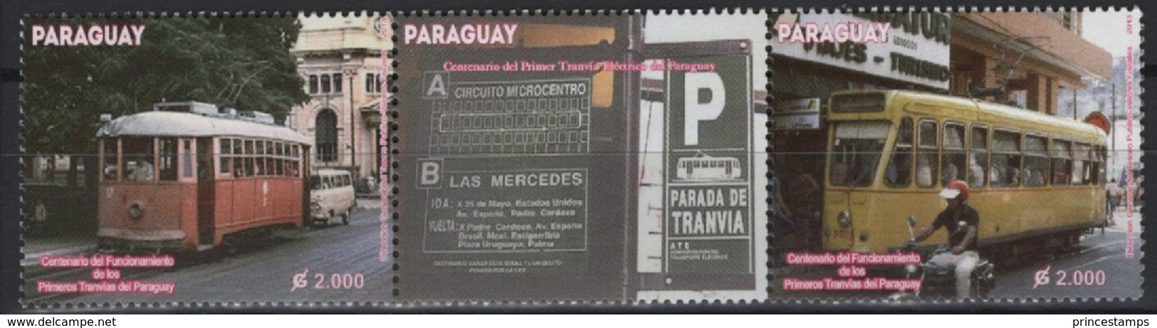 Paraguay (2013) Yv. 3124/25 + Label  /  Train - Trains - Railways - Tramways - Motorbikes - Eisenbahn - Trams - Treni