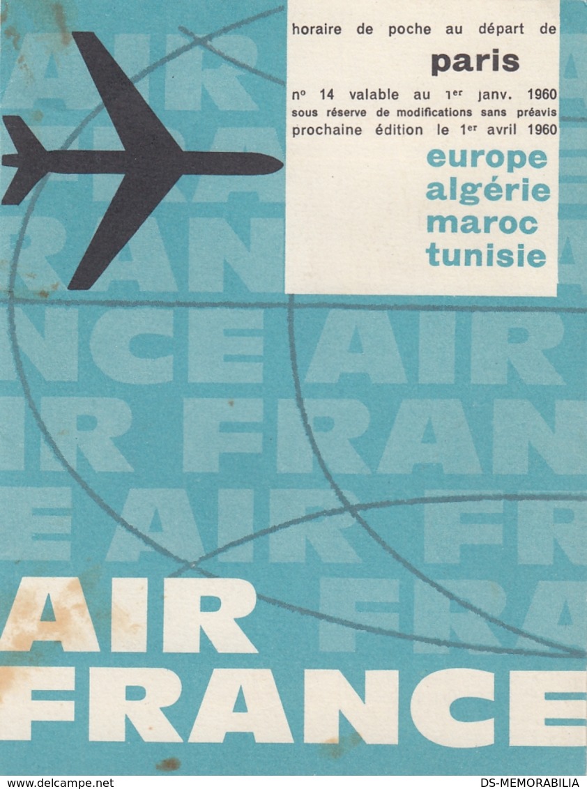 Air France Timetable 1960 Europe Alger Maroc Tunis Paris Airport - Orari