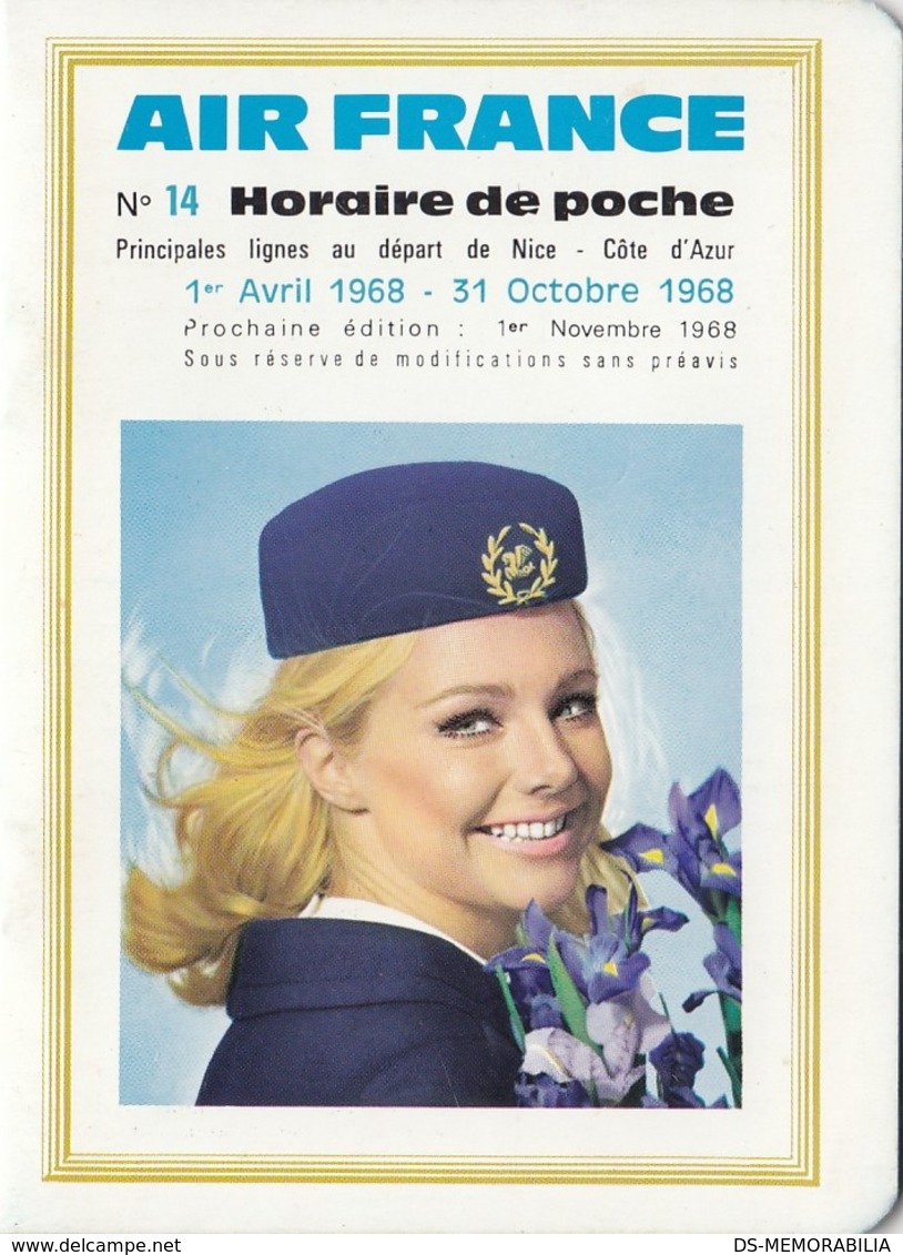 Air France Timetable April - October 1968 Nice Airport Stewardess - Tijdstabellen