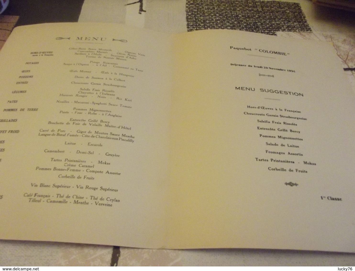 Menu Compagnie Generale Transatlantique Paquebot Colombie 1934 4 E Centenaire Jacques Cartier - Menükarten