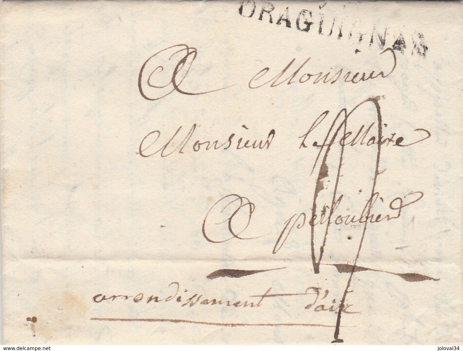 Lettre Entête Maire  SALERNES Var 5/7/1819 Marque Postale DRAGUIGNAN à Maire Pelloubier ( Puyloubier ) Bouches Du Rhône - 1801-1848: Précurseurs XIX