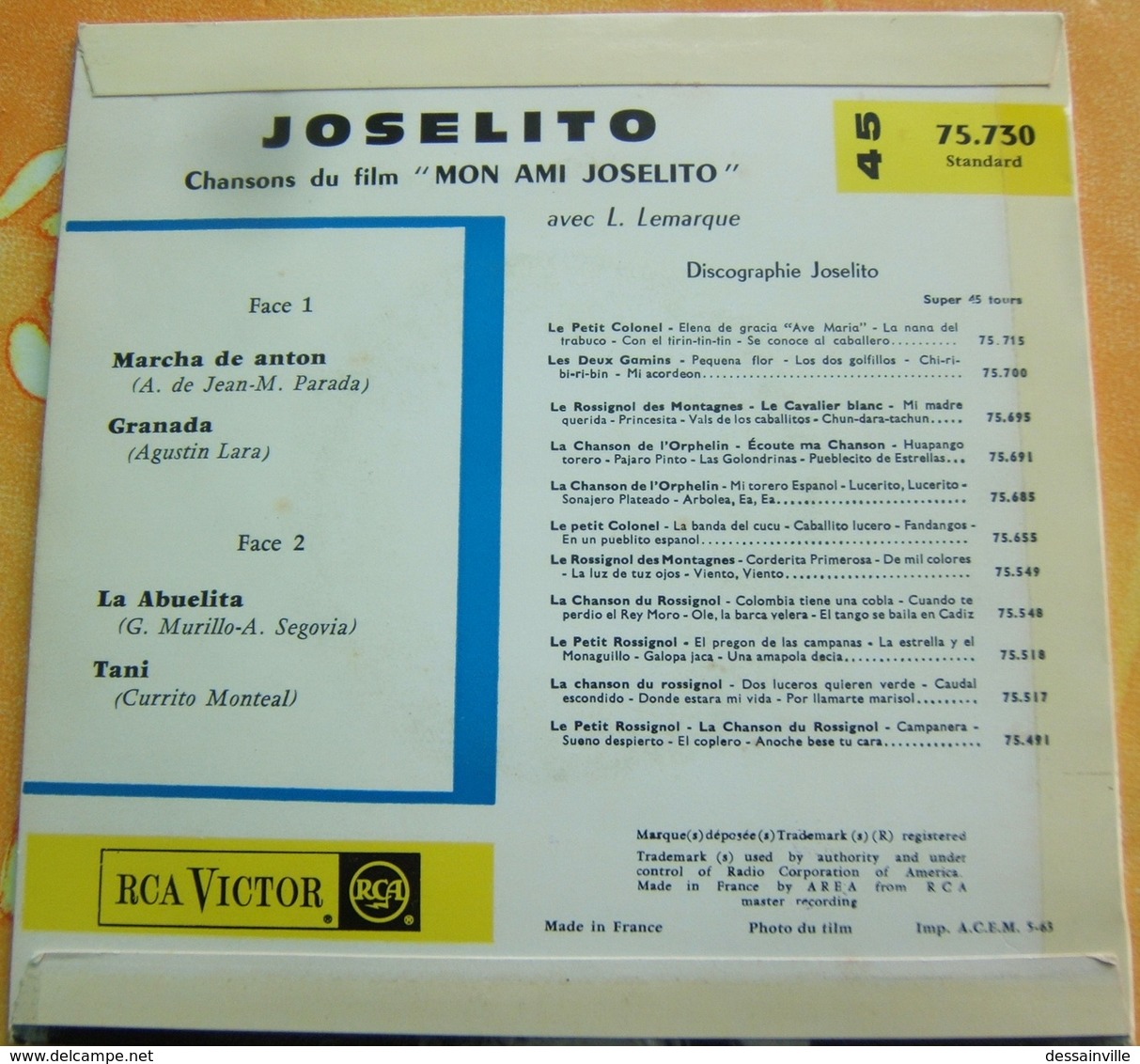 45 Tours - JOSELITO Chansons Du Film (Canciones De La Pelicula) MON AMI JOSELITO - RCA 75.730 - Otros - Canción Española
