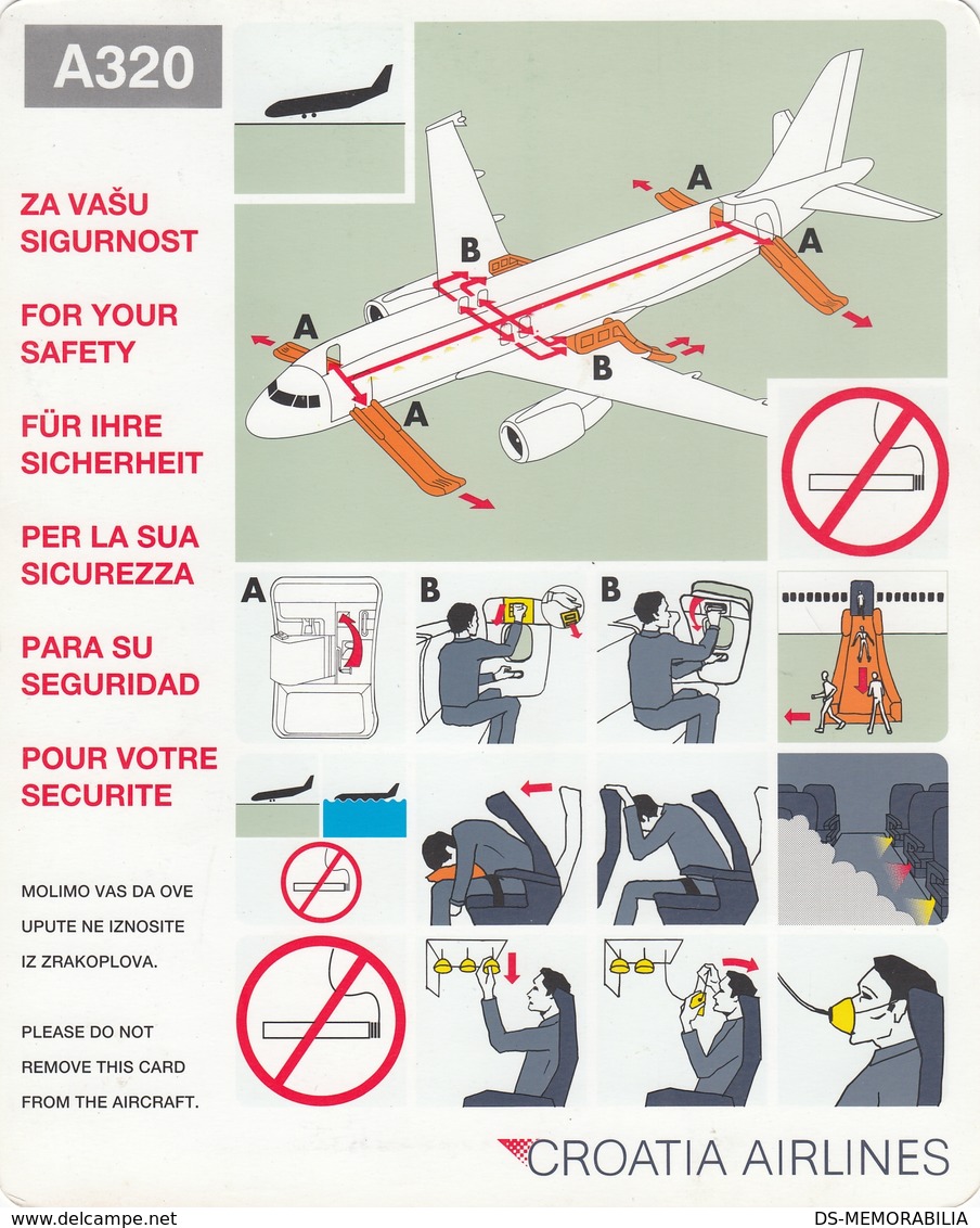 Croatia Airlines Airbus A320 Safety Card - Sicherheitsinfos