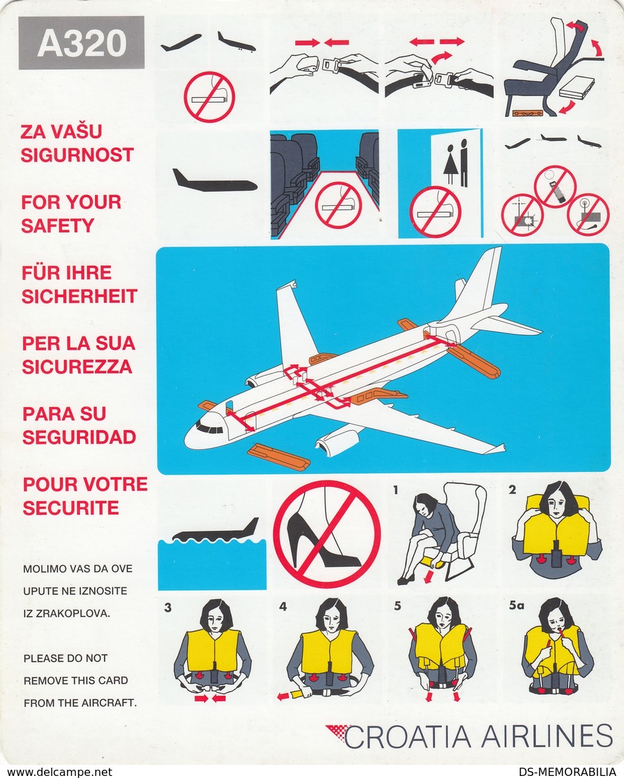 Croatia Airlines Airbus A320 Safety Card - Fichas De Seguridad