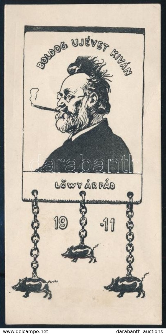 1911 [Réthy László (1851-1914)] Boldog Újévet Kíván Löwy Árpád, Ex Libris. Papír, Klisé, Jelzés Nélkül, 13x6 Cm - Autres & Non Classés