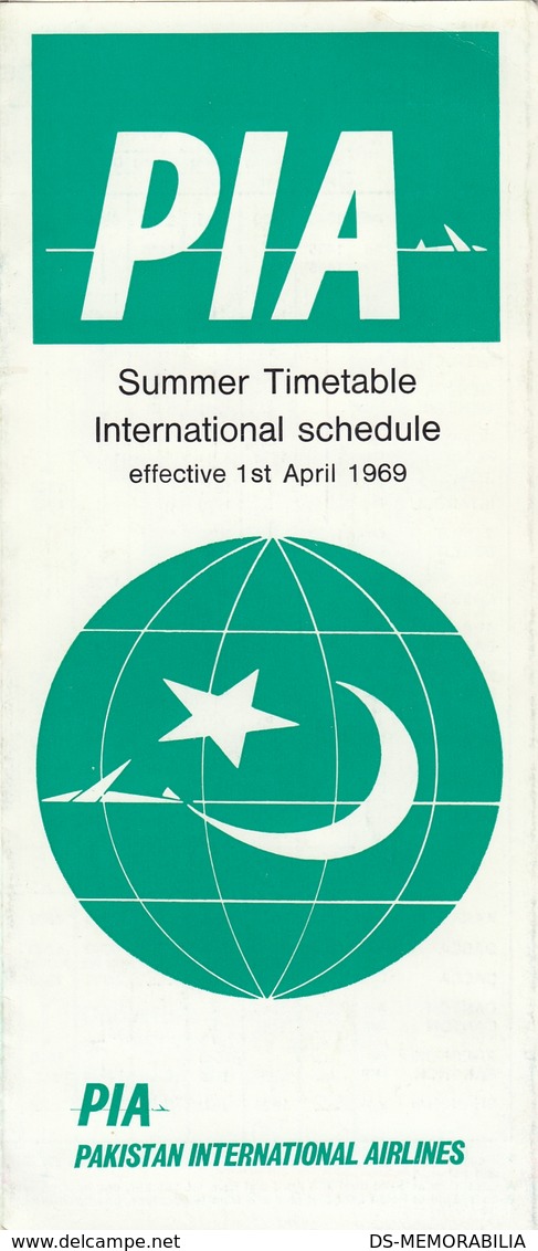 PIA Pakistan International Airlines Summer Timetable 1969 - Horarios