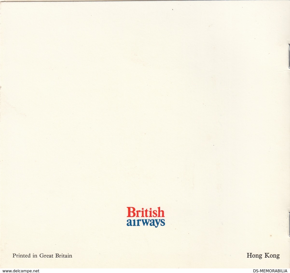 1971 British Airways Menu Flight New York London Front Side Hong Kong - Menú