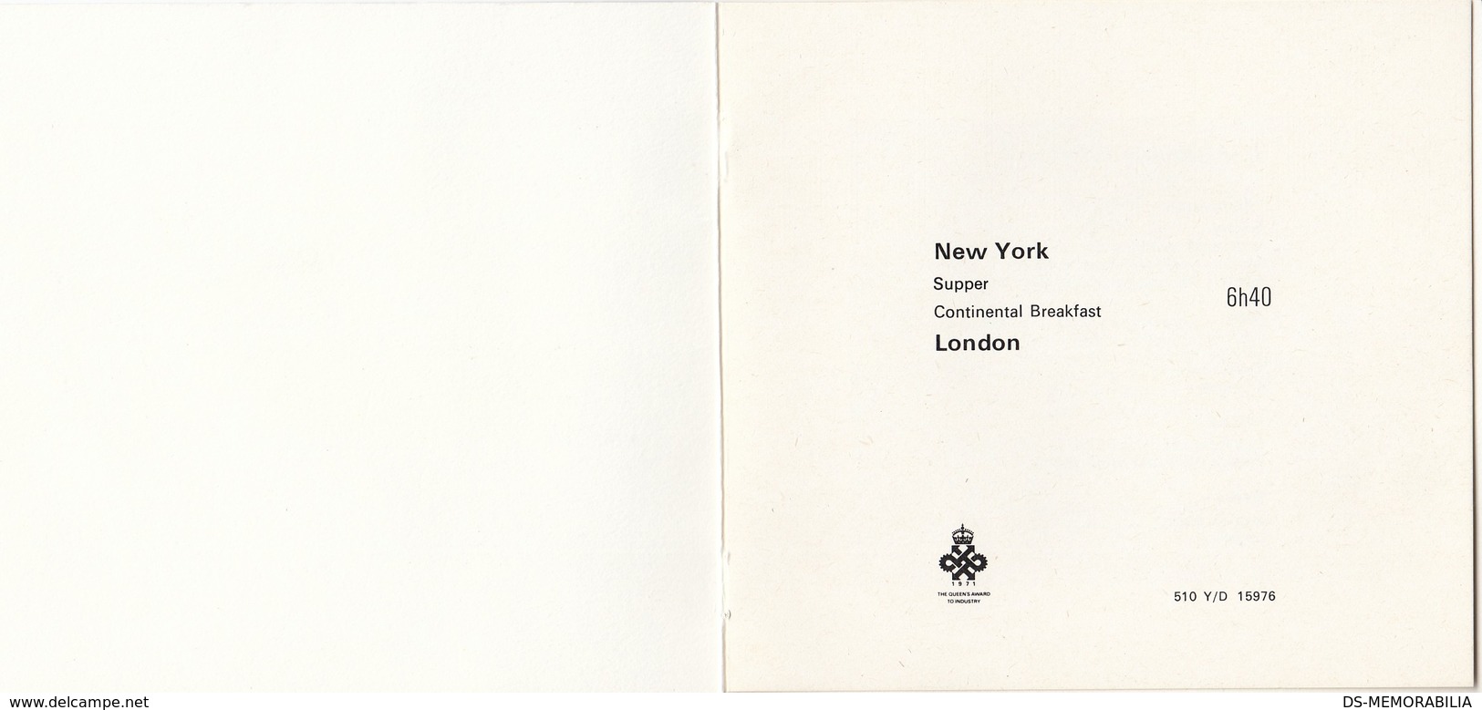 1971 British Airways Menu Flight New York London Front Side Hong Kong - Menükarten