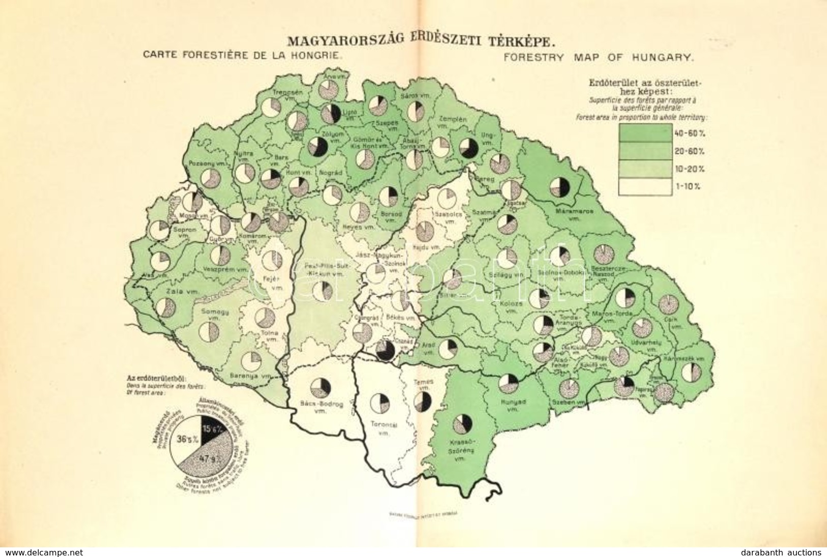 Magyarország Erdészeti Térképe, Kiadja: Magyar Földrajzi Intézet Rt., 31×47 Cm - Sonstige & Ohne Zuordnung