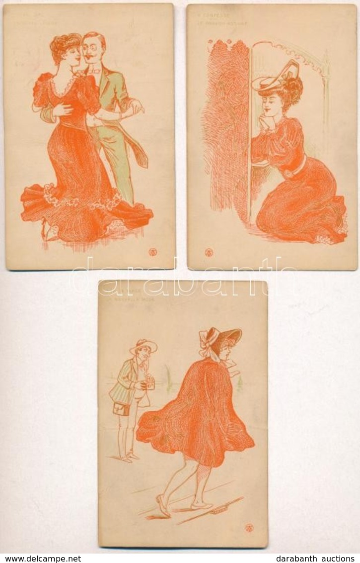 ** 5 Db RÉGI Francia Művész Motívum Képeslap: Romantikus Pár / 5 Pre-1945 French Art Motive Postcards: Romantic Couple - Non Classés
