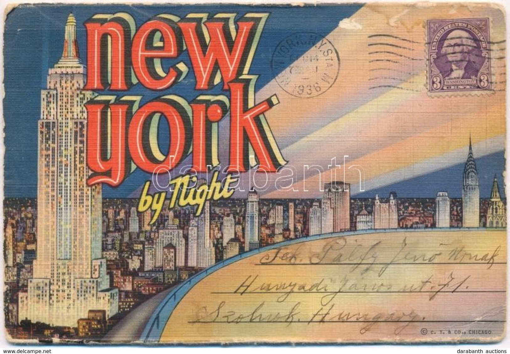 T2/T3 1936 New York By Night. Leporellocard With 18 Pictures (worn) - Otros & Sin Clasificación