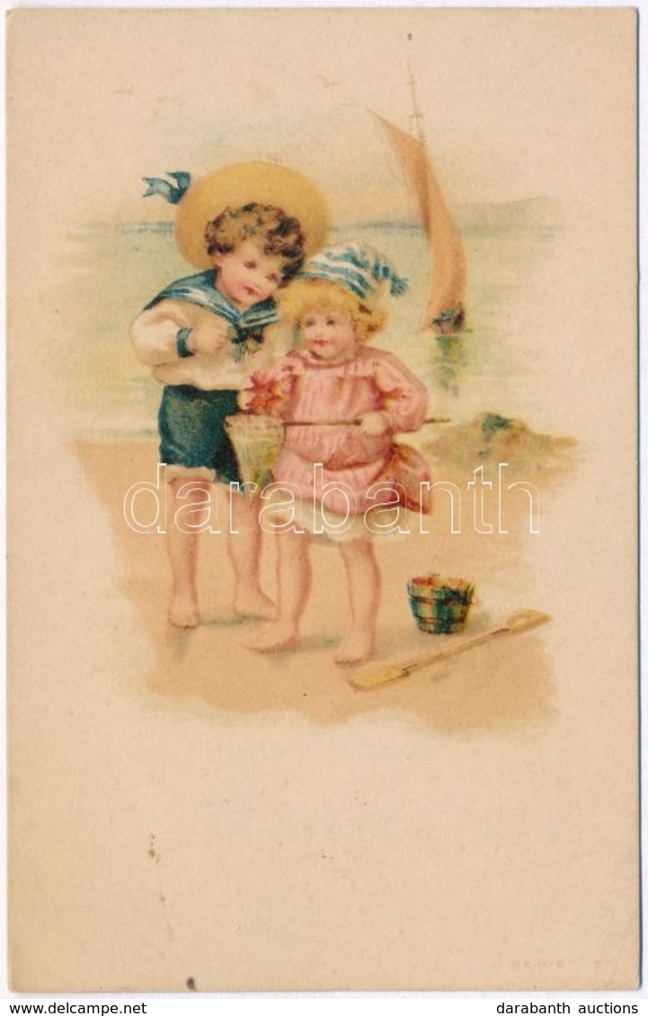 ** T2 Children On The Beach. Litho, Mini Card (10,8 X 7 Cm) - Non Classés