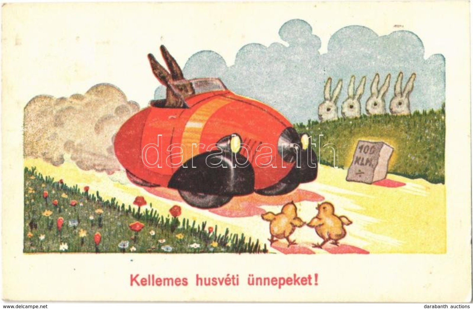 T2 1939 Kellemes Húsvéti ünnepeket / Easter, Egg Automobile With Rabbits - Ohne Zuordnung