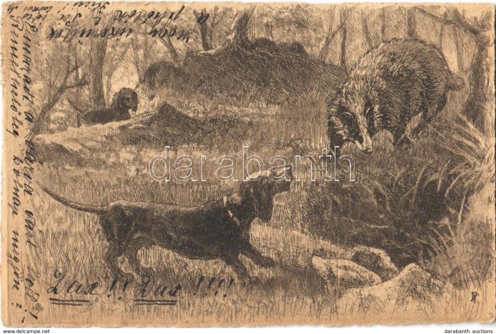 T2 1903 Das! Das!! / Hunting With Dachshunds, Dogs, Hand-drawn Graphic - Non Classés
