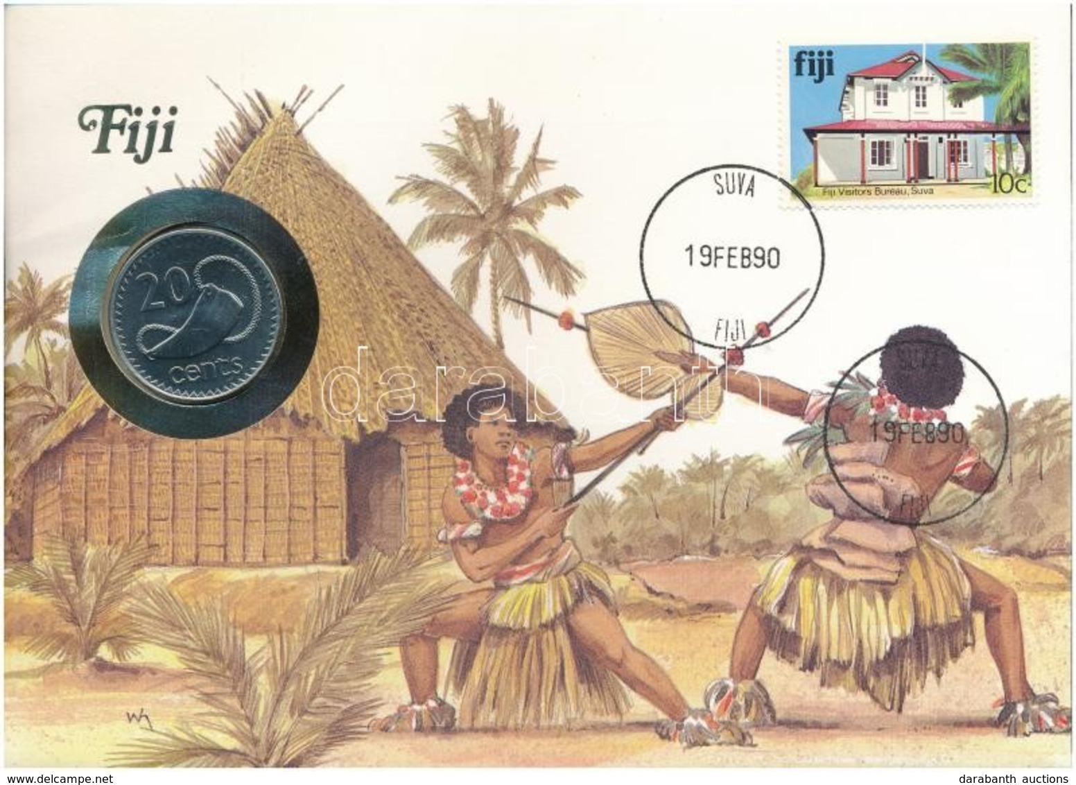 Fidzsi-szigetek 1987. 20c Felbélyegzett Borítékban, Bélyegzéssel, Német Nyelvű Leírással T:1 
Fiji 1987. 20 Cents In Env - Unclassified