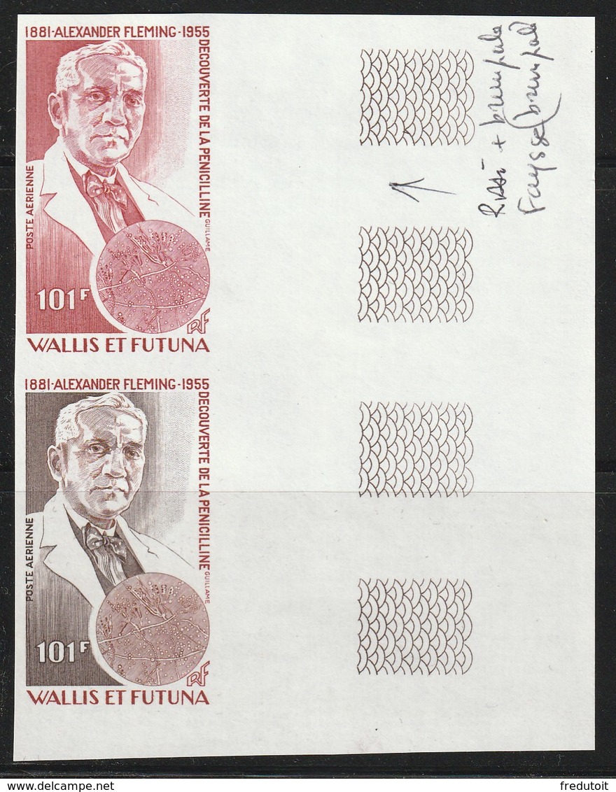 WALLIS Et FUTUNA - ESSAI DE COULEUR - PA N°105 ** X2 (1980) Alexander Fleming - Imperforates, Proofs & Errors