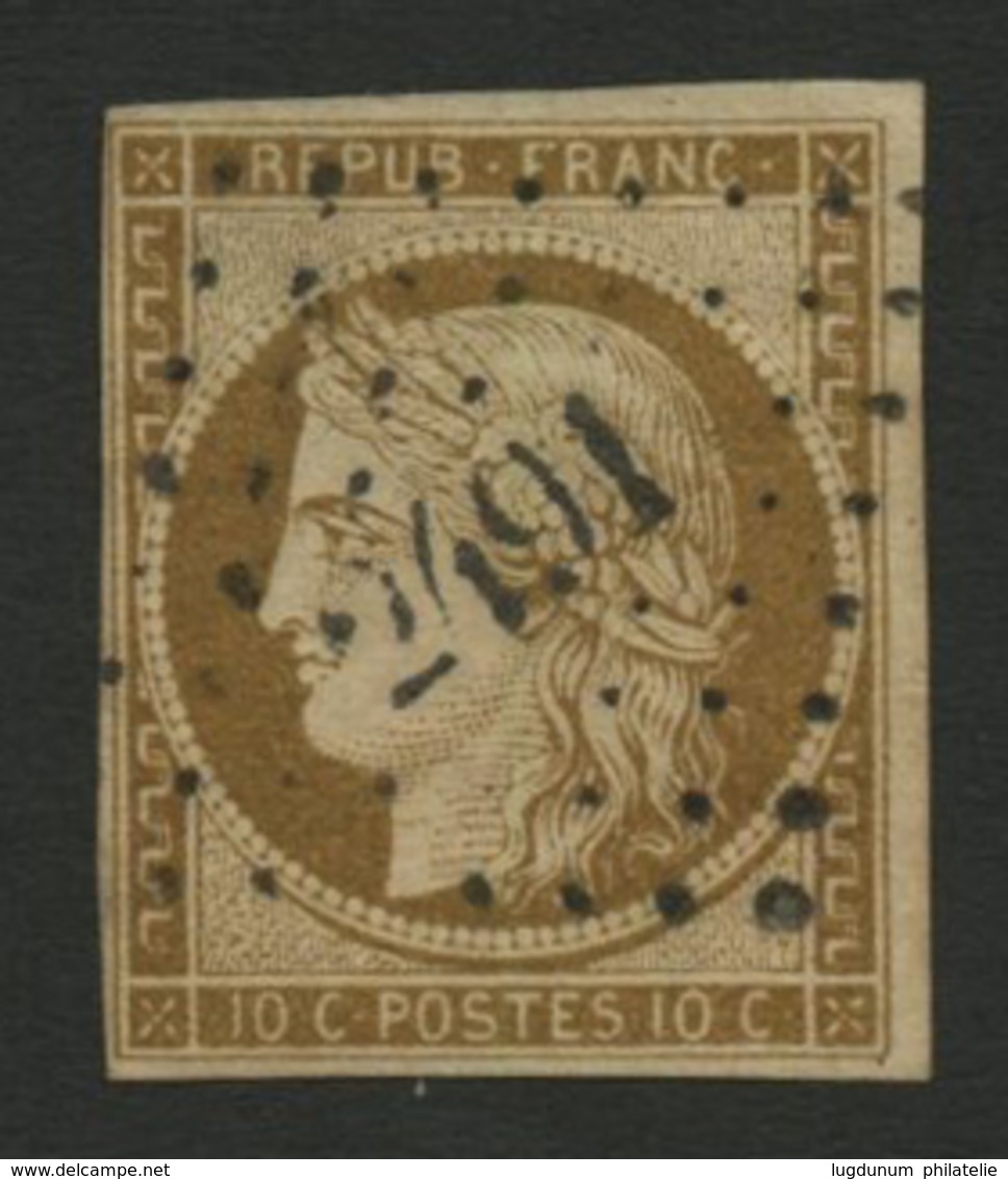 10c CERES (n°1c) BISTRE VERDATRE FONCE Oblitéré. Filet Intact Coin Supérieur Gauche. Cote 1000€. Signé SCHELLER. TB. - Other & Unclassified