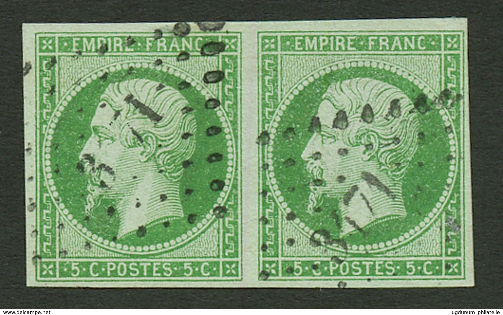 Paire Du 5c (n°12b) Vert Fonçé Obl. PC 3171. Cote 450€. Superbe. - Autres & Non Classés