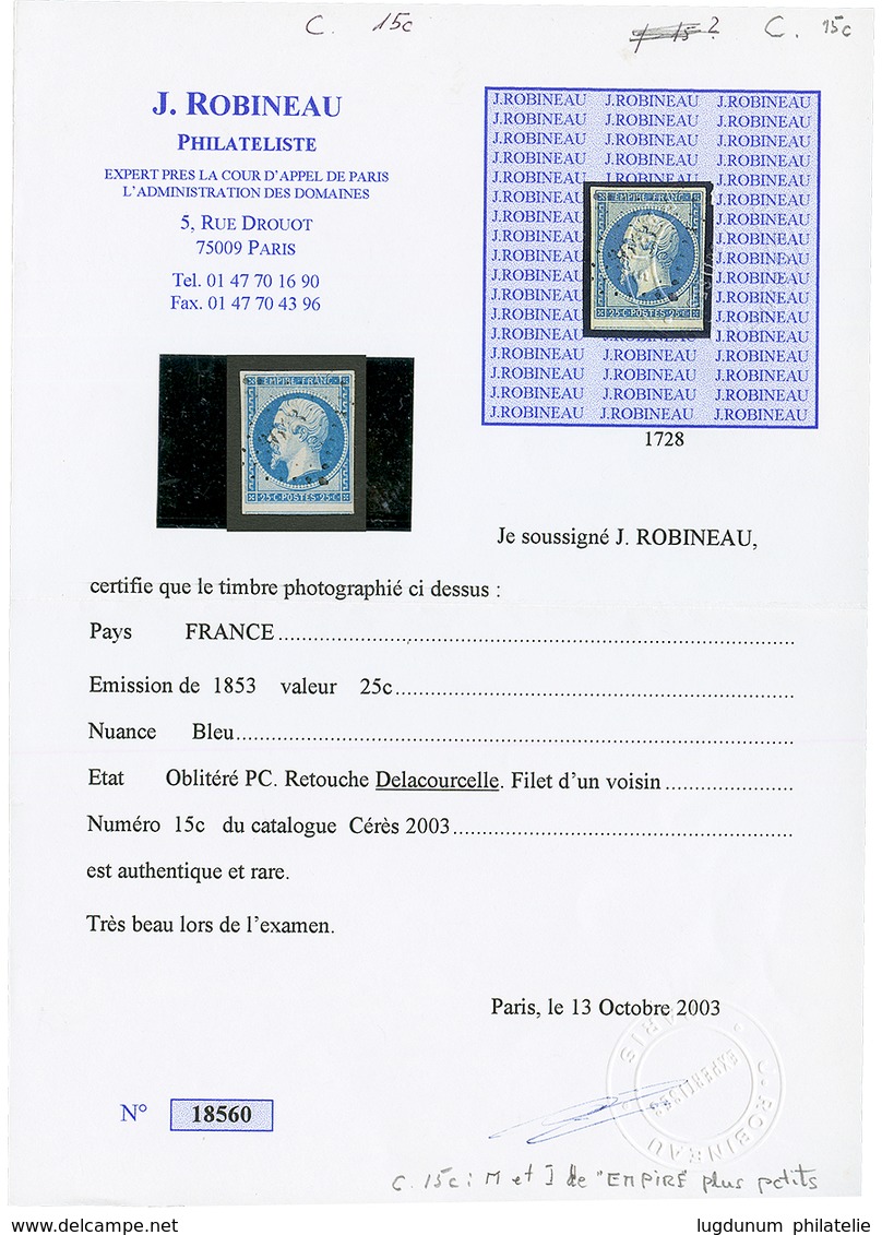 15c (CERES N°15c) Variété RETOUCHE DELACOURCELLE (M Et I Plus Petit) Obl. RARE. Certificat ROBINEAU (2003). Cote 700€. S - Altri & Non Classificati