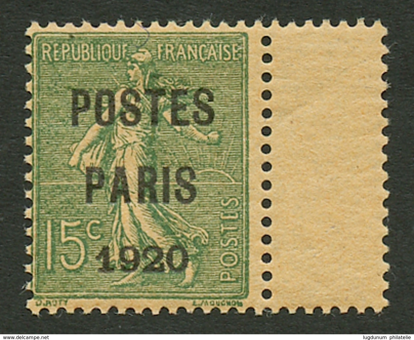 PREOBLITERE : POSTE PARIS 1920 15c (n°25) Neuf * . Cote 320€. Signé CALVES. Superbe. - Other & Unclassified