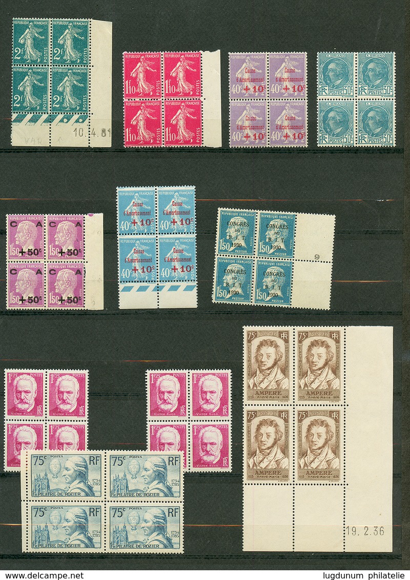 FRANCE - Lot Neuf ** Bonnes Valeurs En Blocs De 4 (1920-40). Cote 3100€. Superbe. - Collections