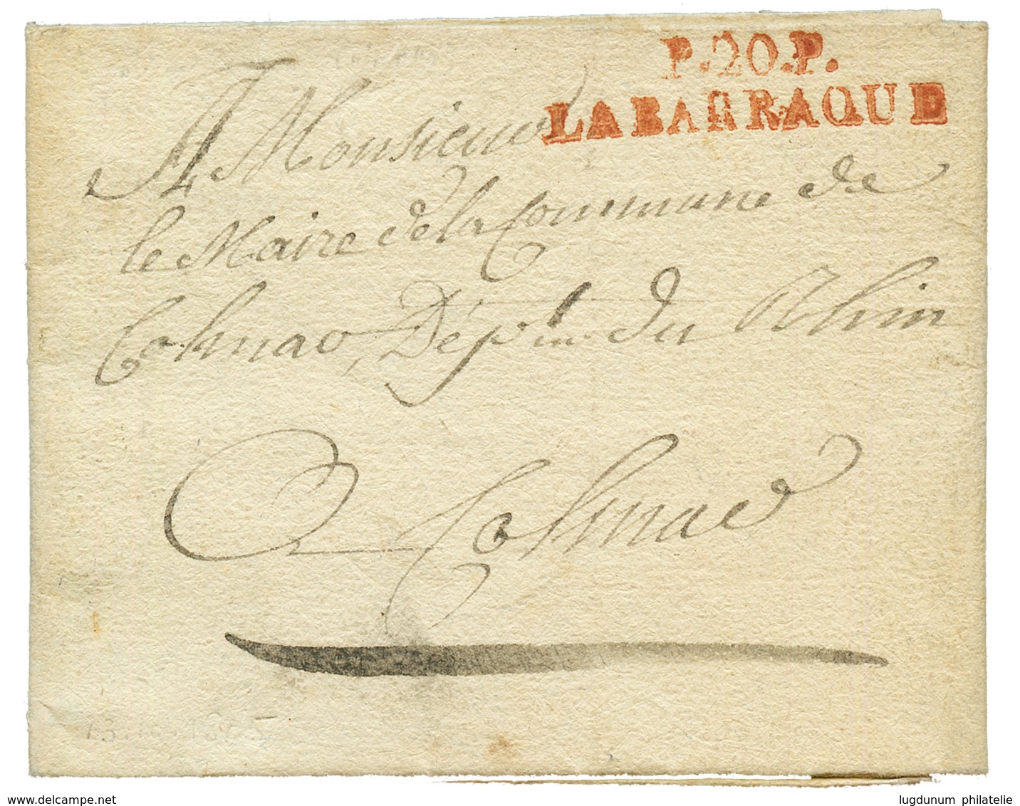 1805 P.20.P LABARAQUE En Rouge Avec Texte Daté "FIXIN". TTB. - Other & Unclassified