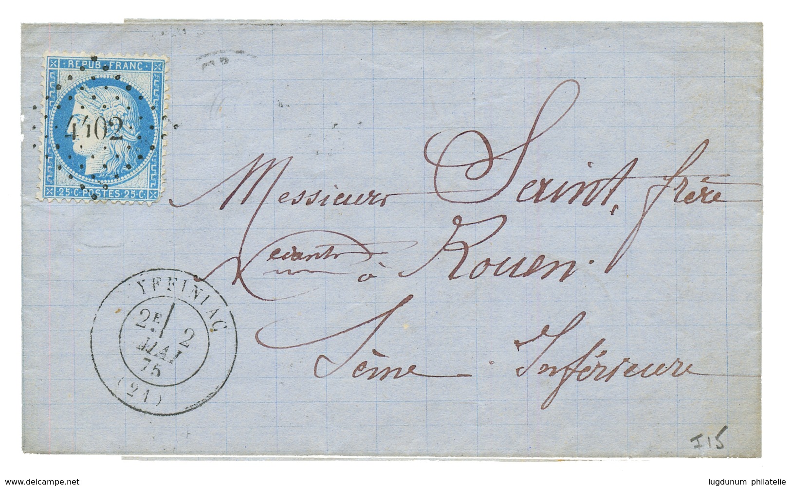 1875 25c CERES (n°60) Obl. PC Du GC 4402 + T.17 YFFINIAC. Superbe. - Other & Unclassified