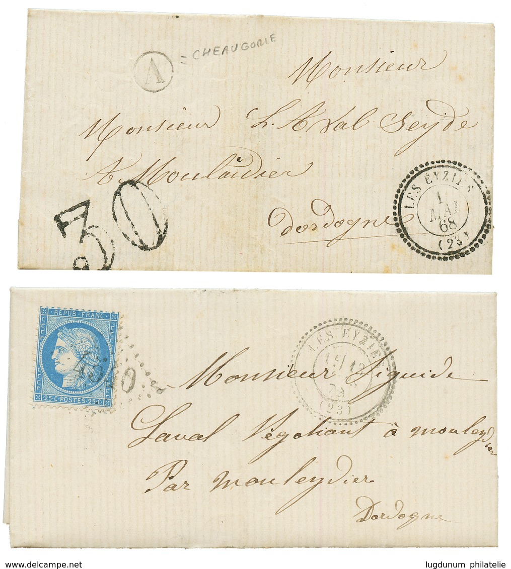 1868/74 2 Lettres (GC 4540 + T.24 LES EYZIES Et Taxe 30 D.T + T.22 LES EYZIES). TTB. - Other & Unclassified