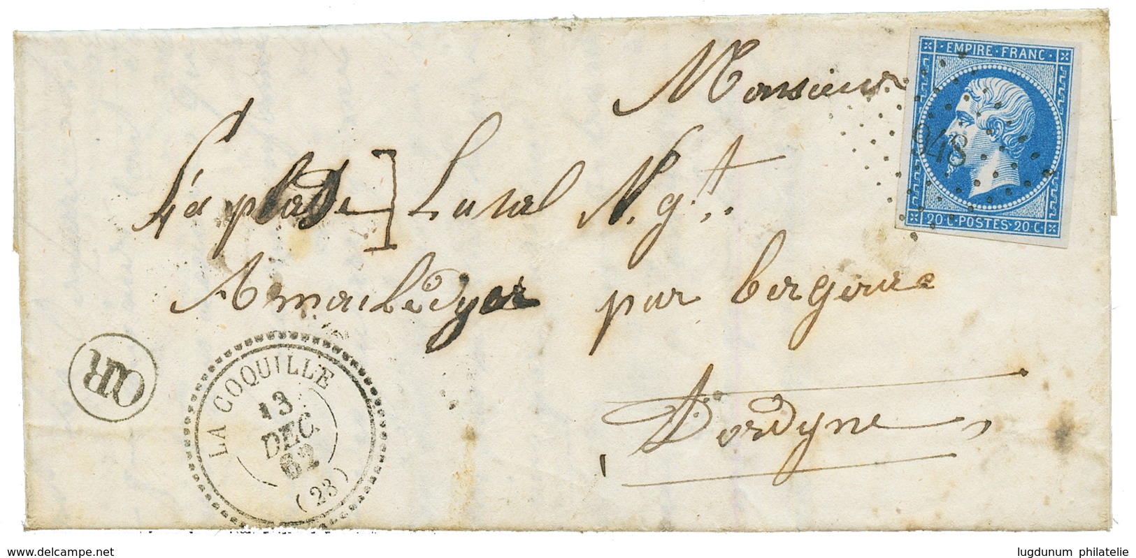 1862 20c (n°14) Obl. PC 948 + T.22 LA COQUILLE + OR Sur Lettre Avec Texte Daté "STE MARIE". TTB. - Other & Unclassified