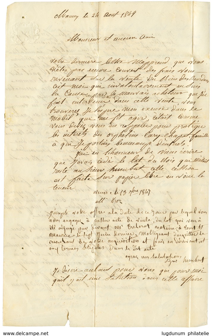 1849 20c (n°3) Obl. Grille + T.15 MARCHAUX Sur Lettre Avec Texte Pour COURT-ST MAURICE. Verso, Cursive 24 COURT ST MAURI - Autres & Non Classés