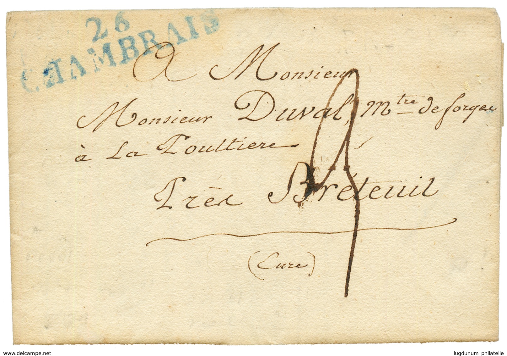 1814 26 CHAMBRAIS En Bleu Sur Lettre Avec Texte De BROGLIE. RARE. Superbe. - Other & Unclassified