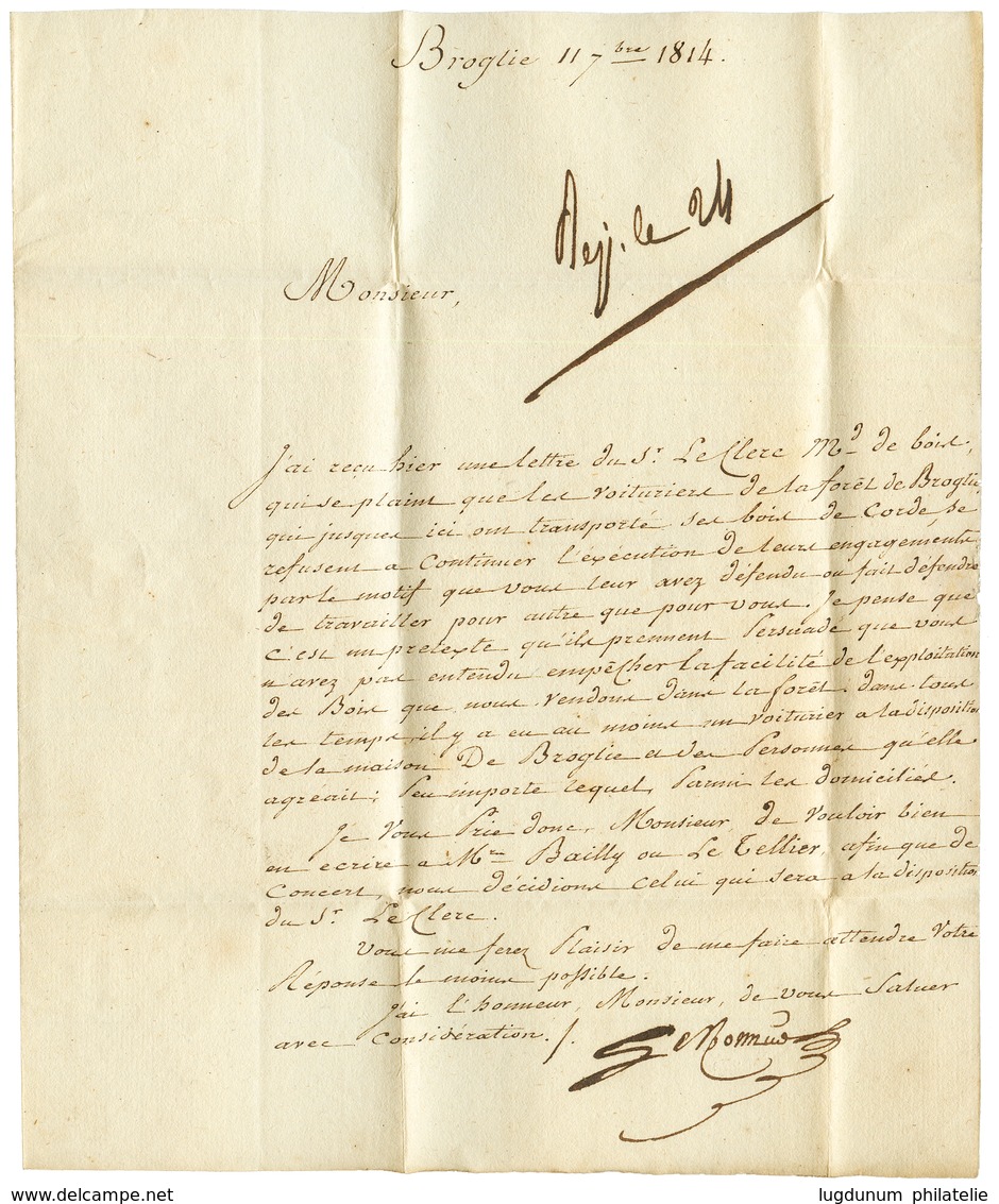 1814 26 CHAMBRAIS En Bleu Sur Lettre Avec Texte De BROGLIE. RARE. Superbe. - Other & Unclassified