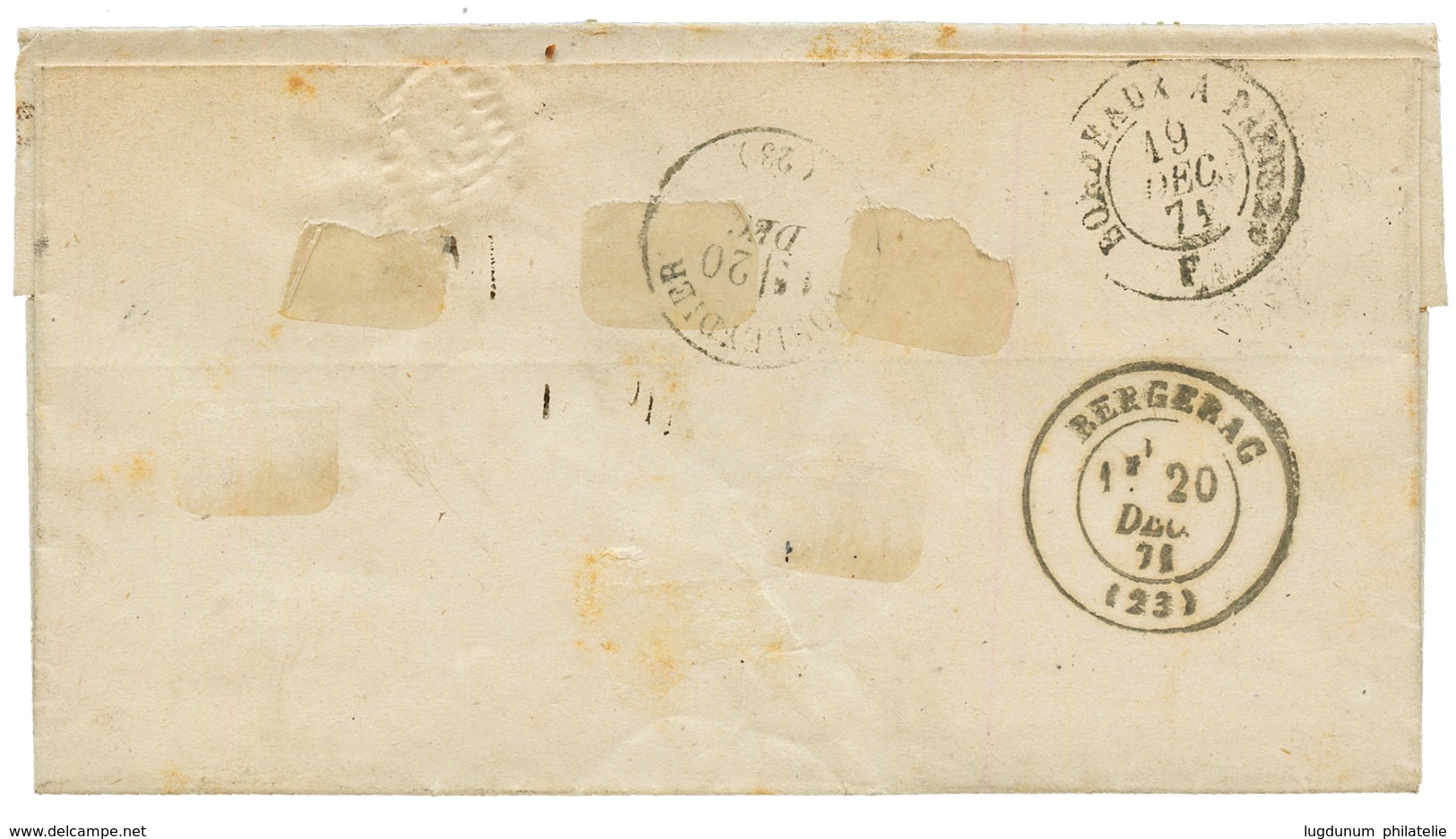 1871 5c (n°20) + 20c (n°37) Obl. GC 4658 + T.24 VAYRES-DE-GIRONDE Sur Lettre Avec Texte. TB. - Other & Unclassified