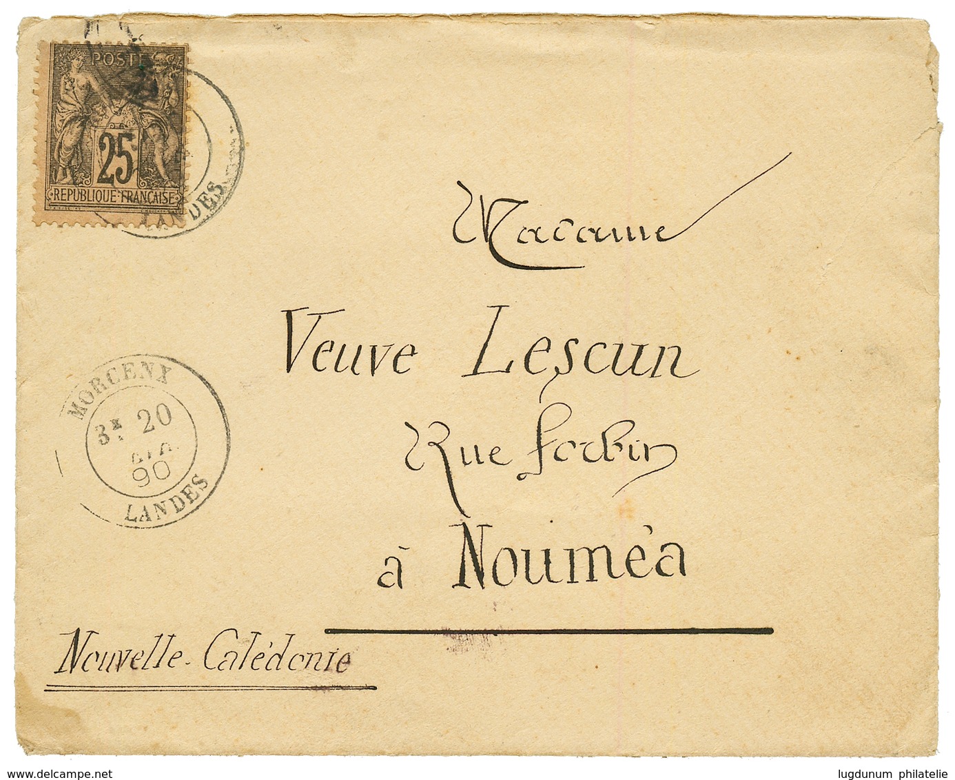 1890 25c SAGE Obl. MORGENX LANDES Sur Enveloppe Pour NOUMEA NOUVELLE CALEDONIE. TTB. - Other & Unclassified