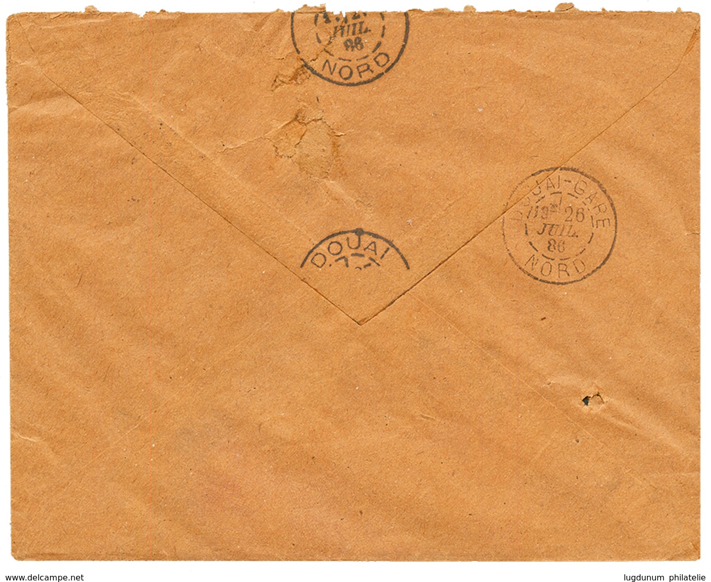1886 5c SAGE (x3) Obl. GARE DE LILLE AMB.D Sur Env. Pour DOUAI. Superbe. - Autres & Non Classés