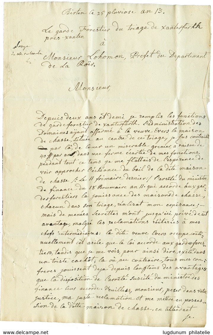 An 13 P.103.P GUELDRES Rouge Sur Lettre Avec Texte Daté "BIRTEN" Pour AIX LA CHAPELLE. - 1792-1815: Conquered Departments