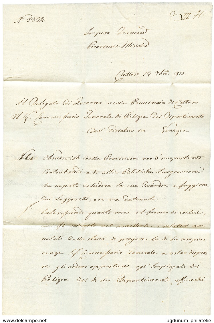 1810 CATTARO ILLYRIE Rouge + Ra DELEGAZe. PROVIN/ CIALE DI CATTARO Sur Lettre Avec Texte. RARE. Superbe. TTB. - Other & Unclassified