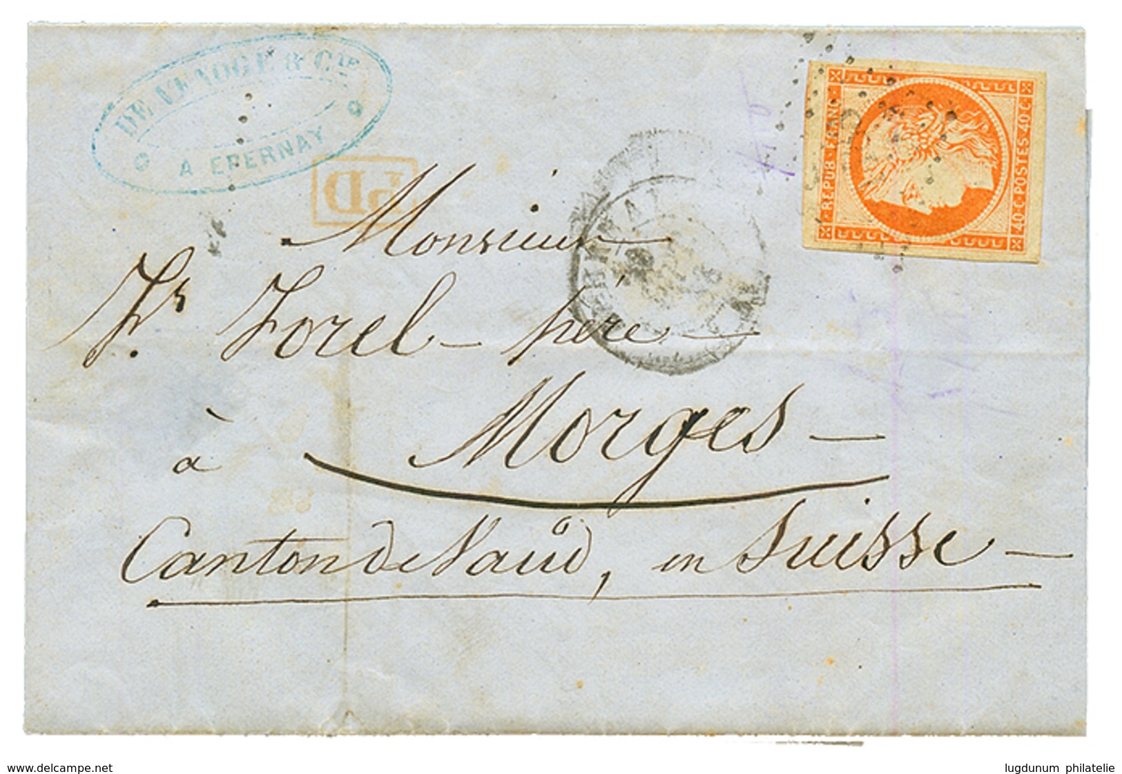 1853 40c CERES (n°5) Avec 4 Grandes Marges Sur Lettre D' EPERNAY Pour MORGES (SUISSE). TB. - 1849-1850 Ceres