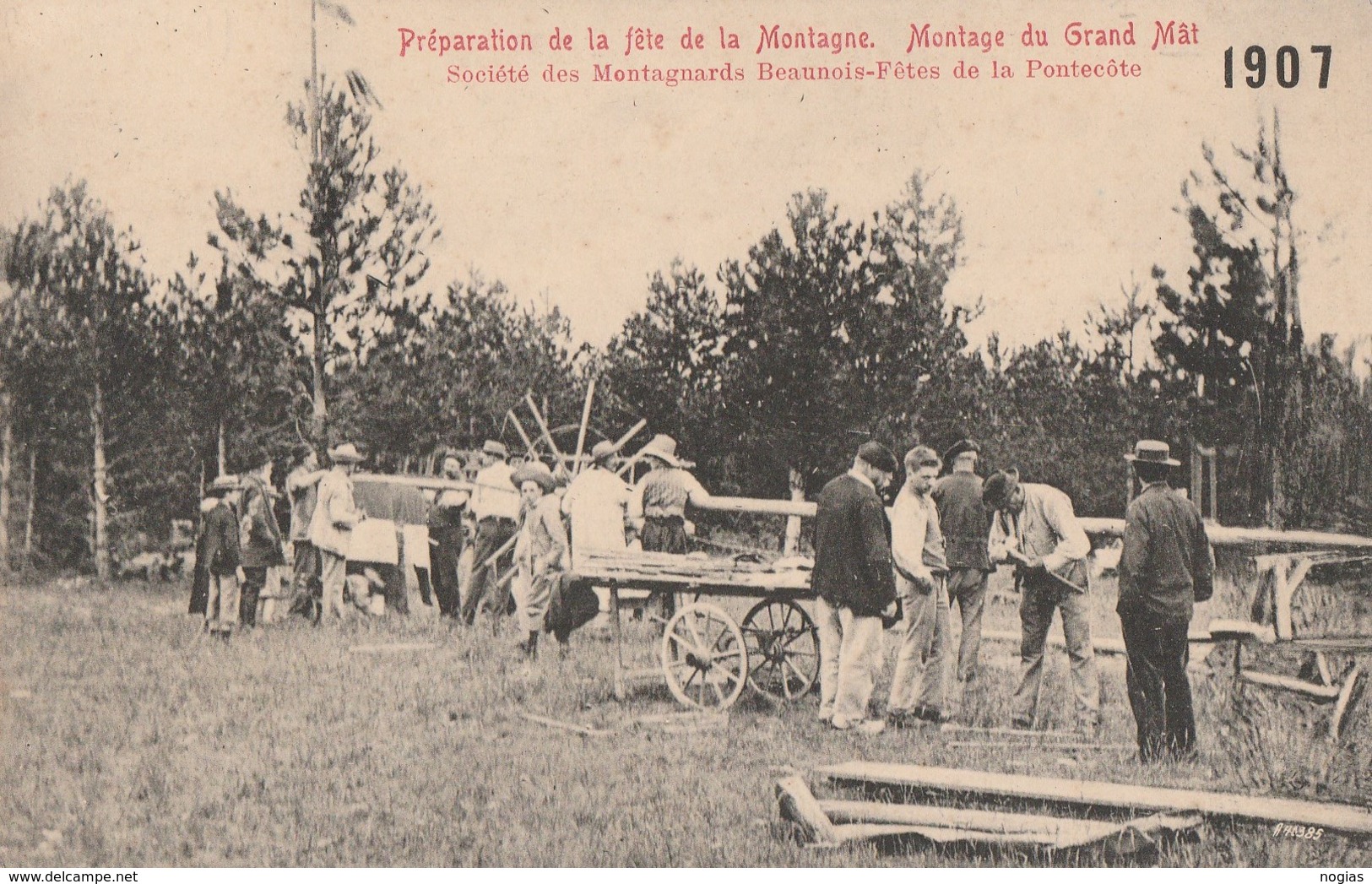 BEAUNE 1921 - PREPARATION DE LA FETE DE LA MONTAGNE - MONTAGE DU GRAND MAT - STE DES MONTAGNIARDS BEAUNOIS-FETES DE LA P - Beaune