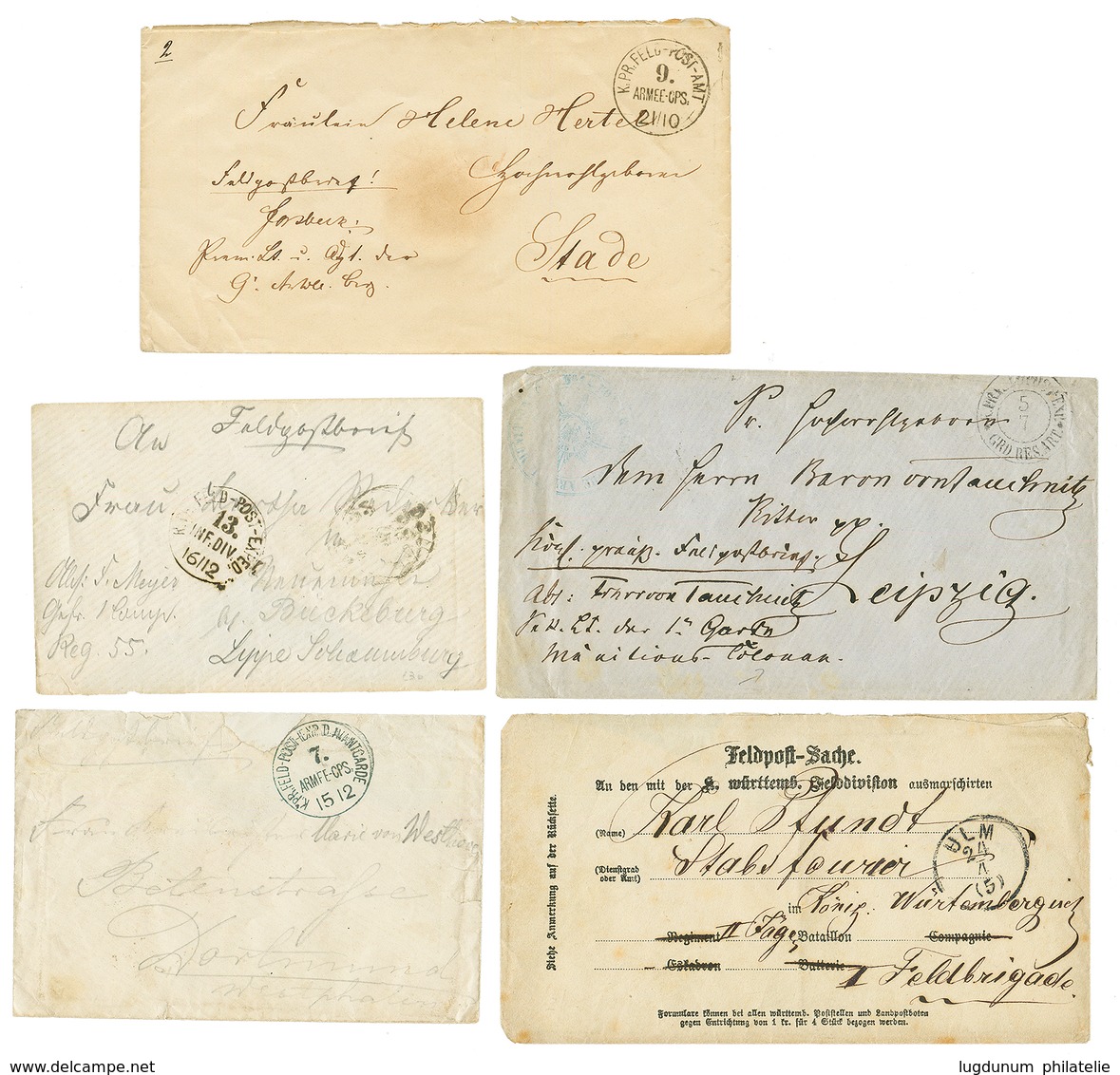 POSTE MILITAIRE ALLEMANDE En FRANCE : Lot De 5 Lettres Avec Cachets FELDPOST Dont Rares. B/TB. - War 1870