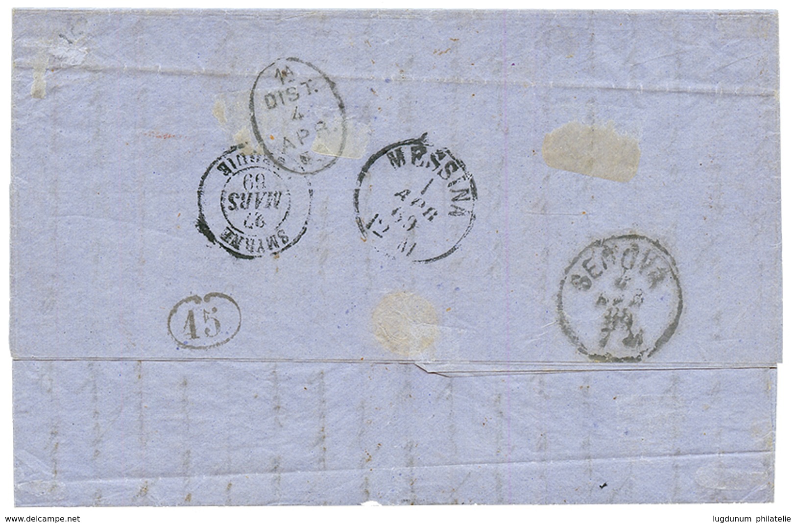 1869 40c (n°23) + 80c (n°32) Obl. GC 5079 + ALEXANDRETTE SYRIE Sur Lettre Avec Texte Daté "ALEP" Pour GENES (ITALIE). TT - Other & Unclassified