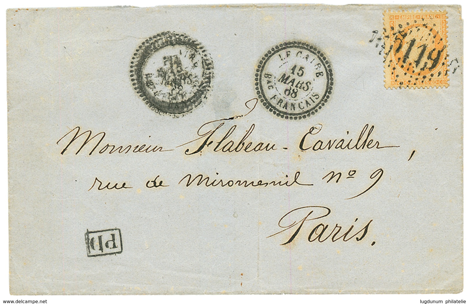 1868 40c (n°23) Pd Obl. GC 5119 +T.22 LE CAIRE Bau FRANCAIS Sur Lettre Pour PARIS. Cote 625€. TTB. - Autres & Non Classés