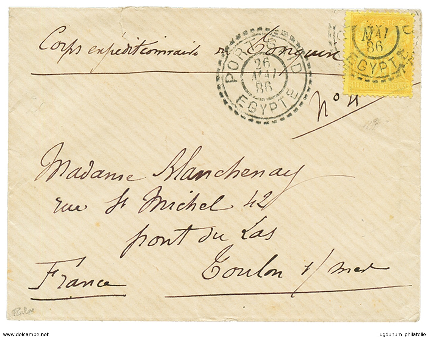 1886 25c SAGE Jaune Obl. PORT-SAID EGYPTE Sur Lettre Pour La FRANCE. Signé CALVES. TTB. - Other & Unclassified