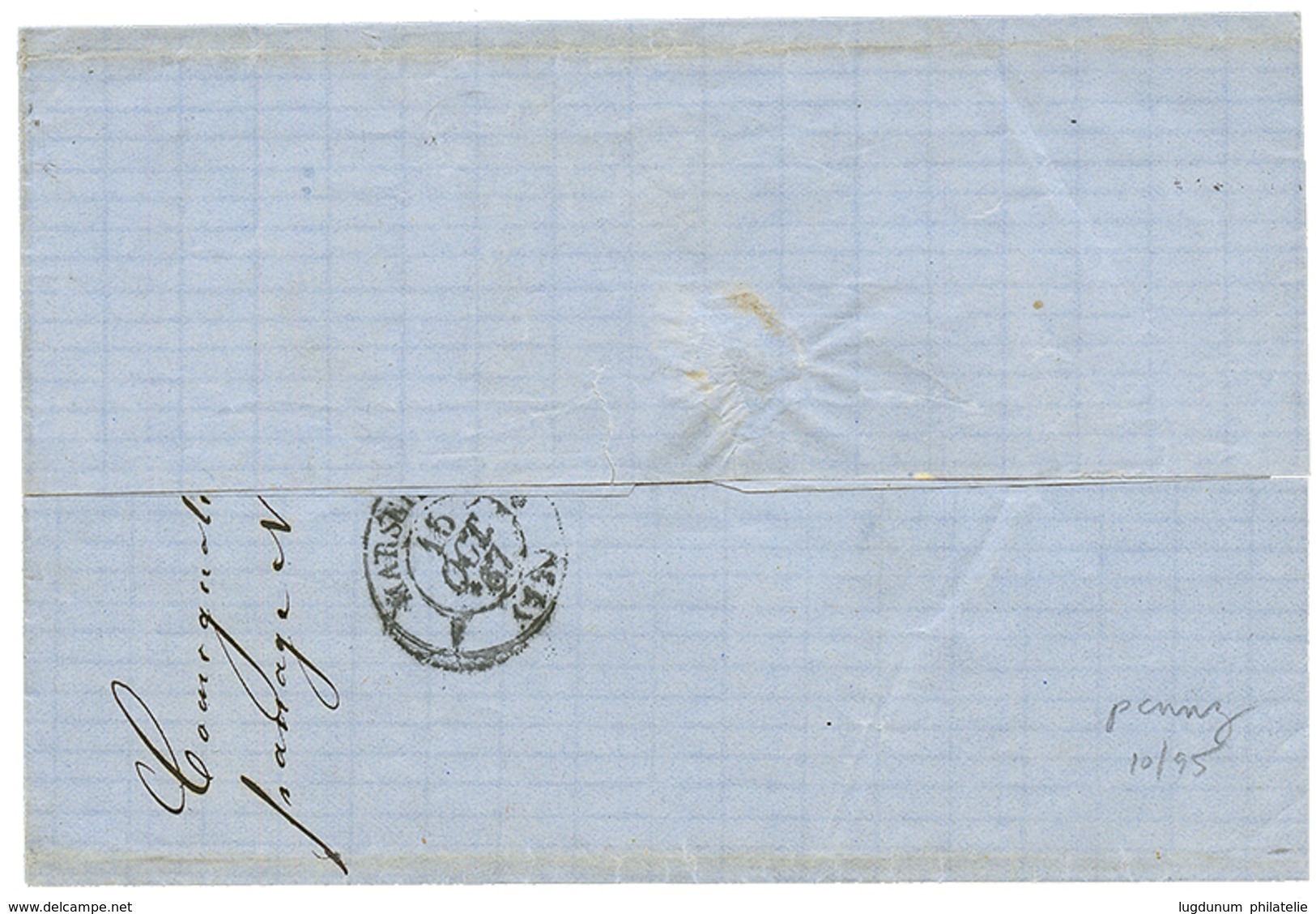 1867 40c (n°23) Obl. ANCRE + Cachet Rarissime RHODES PAQ FR. X N°1 Sur Lettre Pour MARSEILLE. PIECE D' Amateur. TTB. - Other & Unclassified