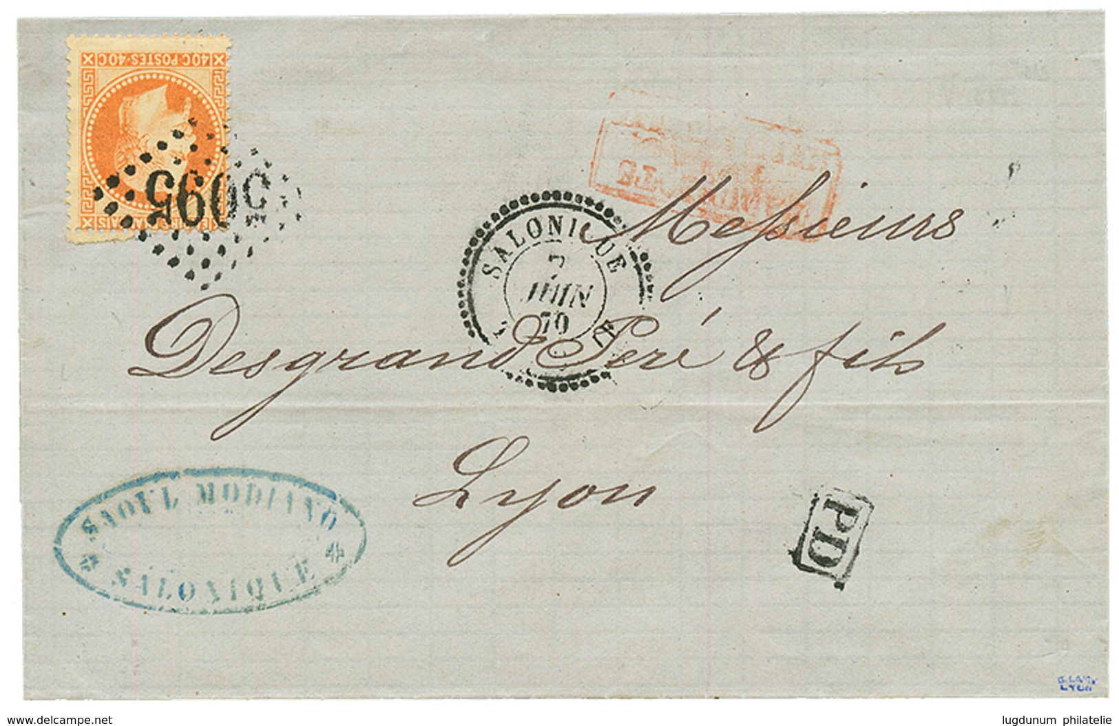 1870 40c (n°31) Obl. GC 5095 + SALONIQUE TURQUIE Sur Lettre Pour La FRANCE. Superbe. - Other & Unclassified