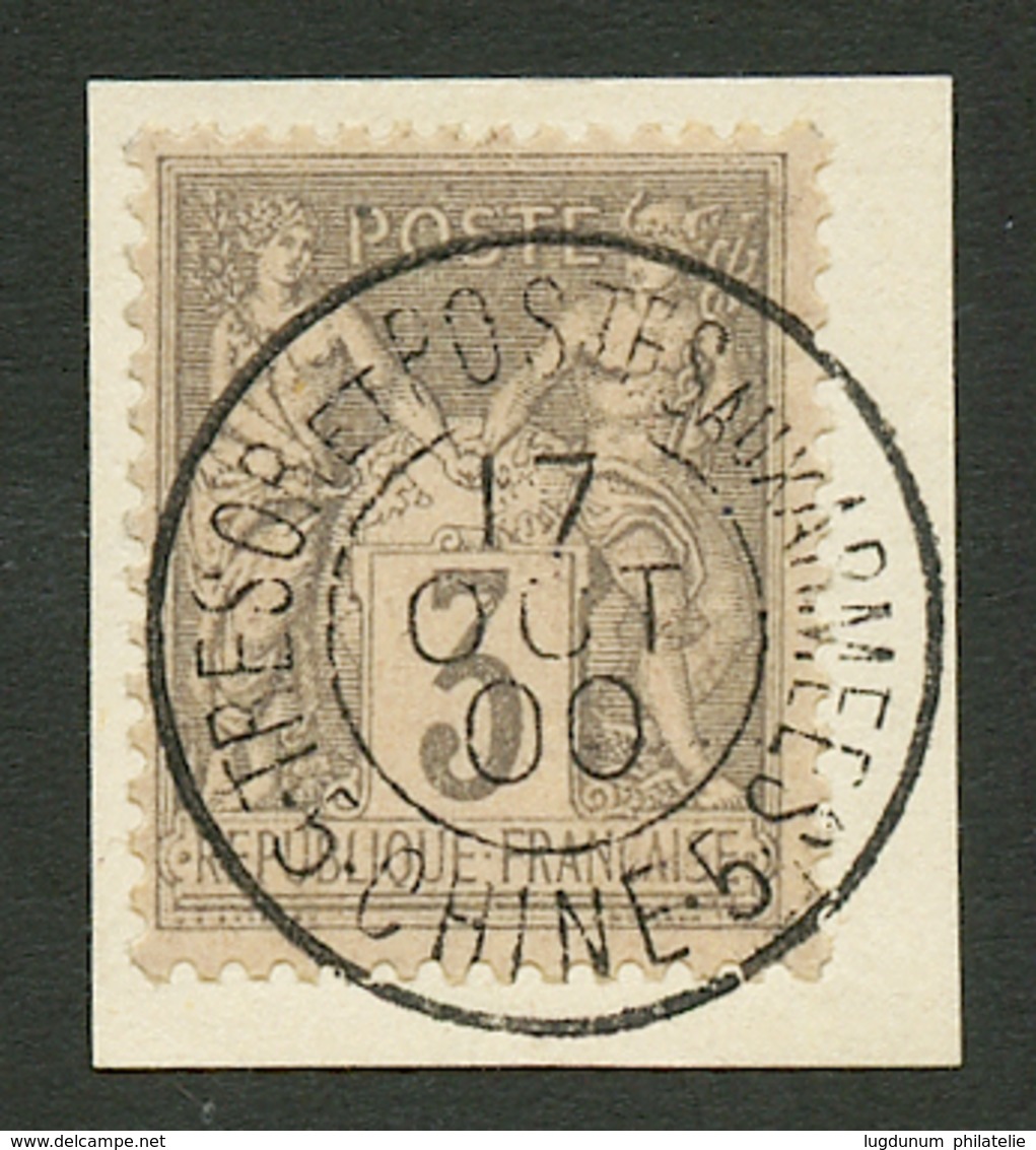 FRANCE 3c SAGE Gris Obl. TRESOR ET POSTES AUX ARMEES 5 CHINE 5 Sur Fragment. Rare Sur 3c. Superbe. - Other & Unclassified