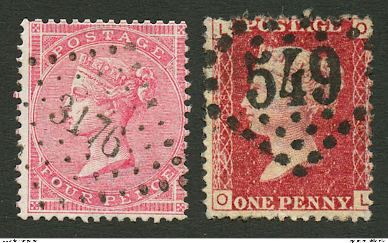 Timbres ANGLAIS 1 Penny Obl. GC 549 De BOULOGNE SUR MER Et 4p Obl. PC 3176 De ST MALO. Luxe. - Other & Unclassified