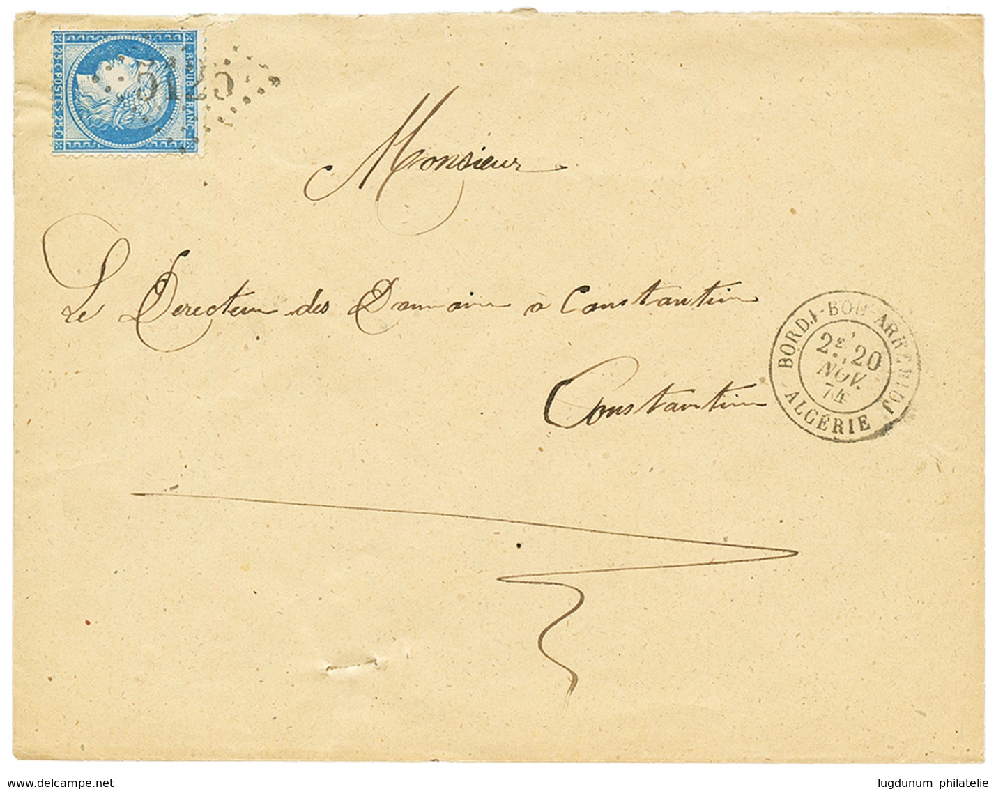 1874 25c (n°60) Obl. GC 5125 + BORDJ-BOU-ARRERIDJ Sur Lettre Pour CONSTANTINE. Cote 600€. TTB. - Autres & Non Classés